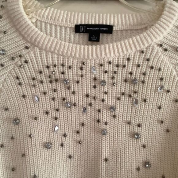 inc INTERNATIONAL CONCEPT COTTON WHITE EMBROIDERED RHINESTONE WOMAN SWE… - Picture 3 of 9